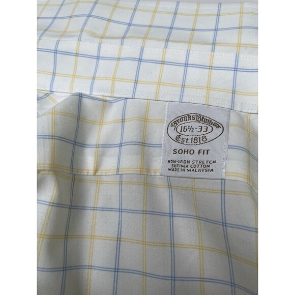 Brooks Brothers SOHO Fit Blue Yellow Check 16.5-33 Non Iron Supima Button Shirt - Picture 6 of 8